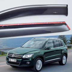 Дефлекторы Hic накладные Volkswagen Tiguan 2007-2016 | Ветровики на скотче HIC с хром молдингом VW26-M