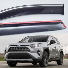 Дефлекторы Hic накладные Toyota RAV-4 2019+ | Ветровики на скотче с хром молдингом HIC T172-M