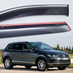 Дефлекторы Hic накладные Volkswagen Touareg 2010-2018 | Ветровики на скотче HIC с хром молдингом VW41-M