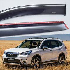 Дефлекторы Hic накладные Subaru Forester 2018+ | Ветровики на скотче HIC с хром молдингом SUB27-M