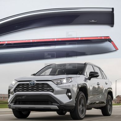 Дефлекторы Hic накладные Toyota RAV-4 2019+ | Ветровики на скотче с хром молдингом HIC T172-M