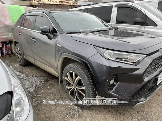 Дефлекторы Hic накладные Toyota RAV-4 2019+ | Ветровики на скотче с хром молдингом HIC T172-M