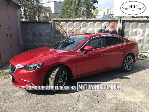 Дефлектори Hic накладні Mazda 6 2012+ Sedan | Вітровики на скотчі з хром молдингом HIC MA31-M