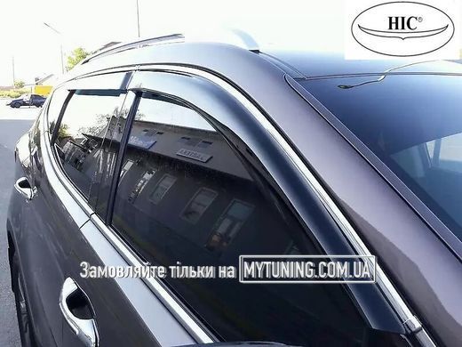Дефлектори Hic накладні Hyundai Santa Fe 2012-2018 | Вітровики на скотчі з хром молдингом HIC HY38-М