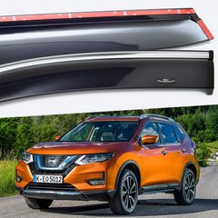 Дефлектори Hic накладні Nissan X-Trail/Rogue 2014-2020 | Вітровики на скотчі HIC з хром молдингом NI85-IJ