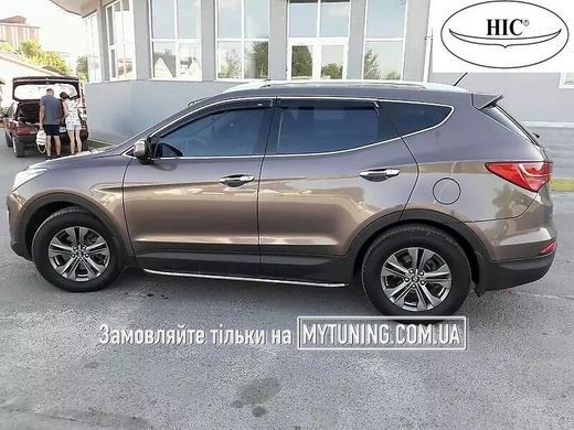 Дефлектори Hic накладні Hyundai Santa Fe 2012-2018 7 місць | Вітровики на скотчі з хром молдингом HIC HY45-M