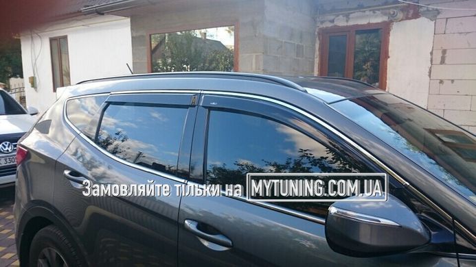Дефлектори Hic накладні Hyundai Santa Fe 2012-2018 7 місць | Вітровики на скотчі з хром молдингом HIC HY45-M