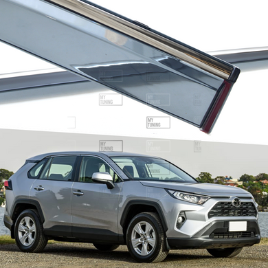 Дефлекторы окон (Ветровики) с хромом на скотче Toyota Rav4 2019 2020 2021 2022 2023 Havoc