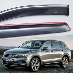 Дефлектори Hic накладні Volkswagen Tiguan 2016+ AllSpace | Вітровики на скотчі HIC з хром молдингом VW64-M
