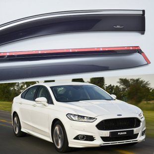 Дефлектори Hic накладні Ford Mondeo/Fusion (USA) 2014+ Sedan | Вітровики на скотчі з хром молдингом HIC FO98-M