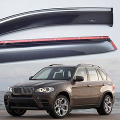 Дефлектори Hic накладні BMW X5 E70 2007-2013 | Вітровики на скотчі з хром молдингом HIC BM14-M